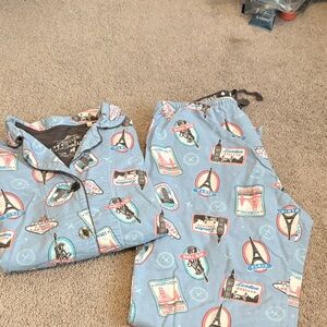 Light Blue Travel-Print Kids Pajama Set